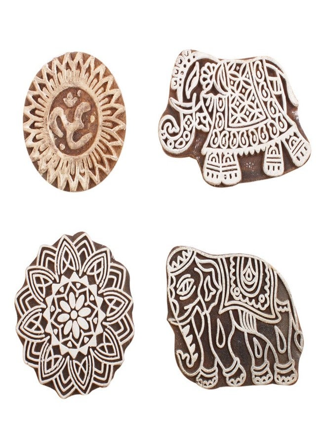 Indian-Shelf Handmade Vocalforlocal Set of 4 New Mix Wooden Printing Block (6.35 cm, Brown) - Image 1